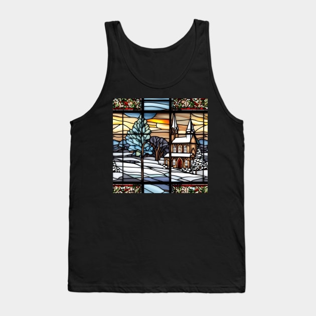 Stained glass panel of country church in Winter Tank Top by erickphd